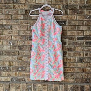 Lilly Pulitzer Size 8 Pearl Pop Up Lobstah Roll Lace Detail Shift Dress NEW